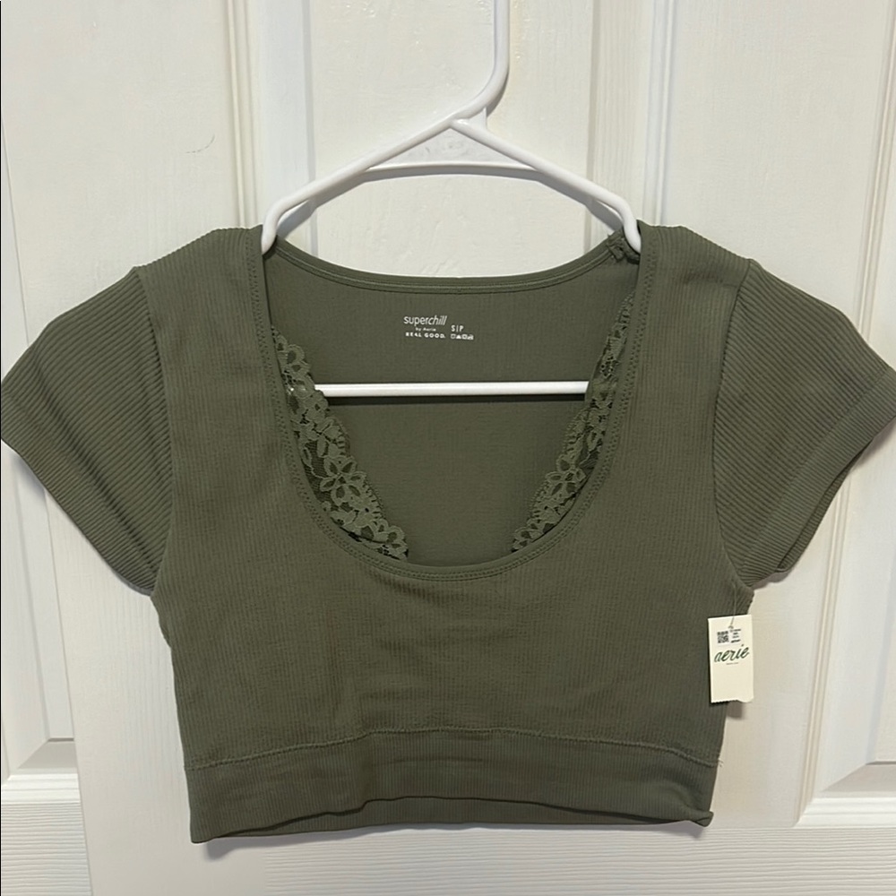 Aerie Green Crop Short Sleeve T-Shirt